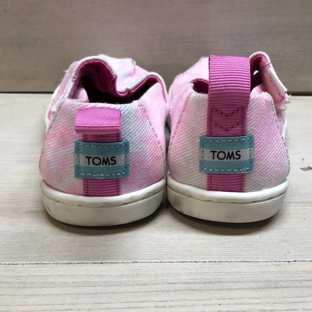 TOMS Kids Pink and White Tie-Dye Slip-On Shoes #1498